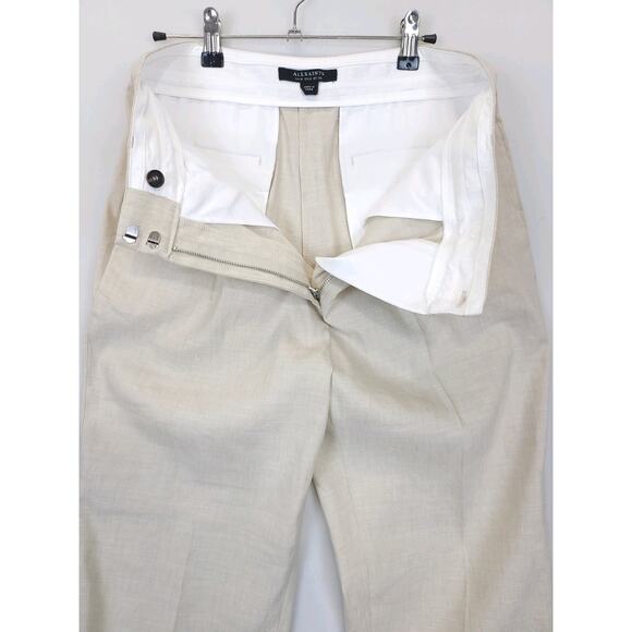 AllSaints Whitney Linen Blend Straight Ankle Trousers Women 4 Neutral Beige - Picture 13 of 15